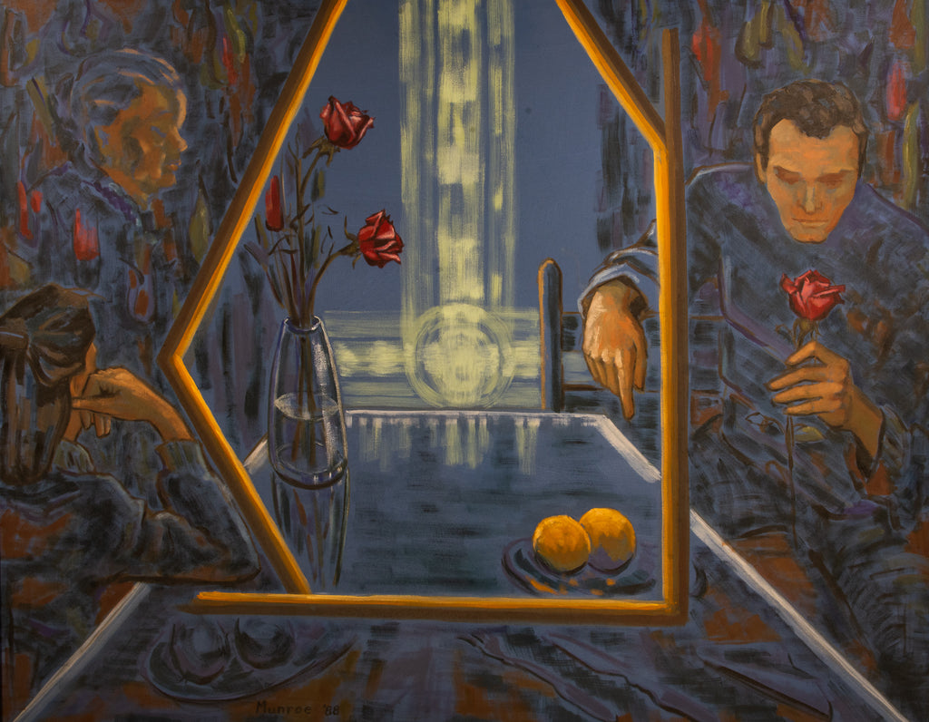 "In and out of Frames, Man looking at a Rose, While Others Watch."   48"x60"  1988