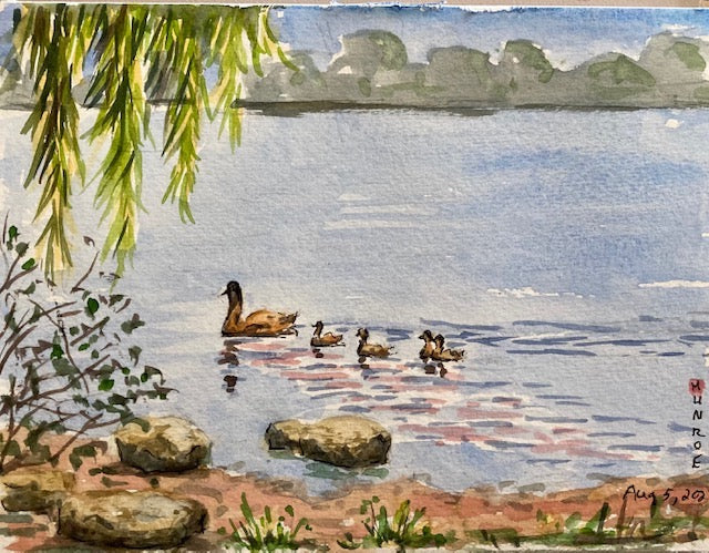 Litttle Ducklings on The Rideau River 6"x8" Watercolour on Paper