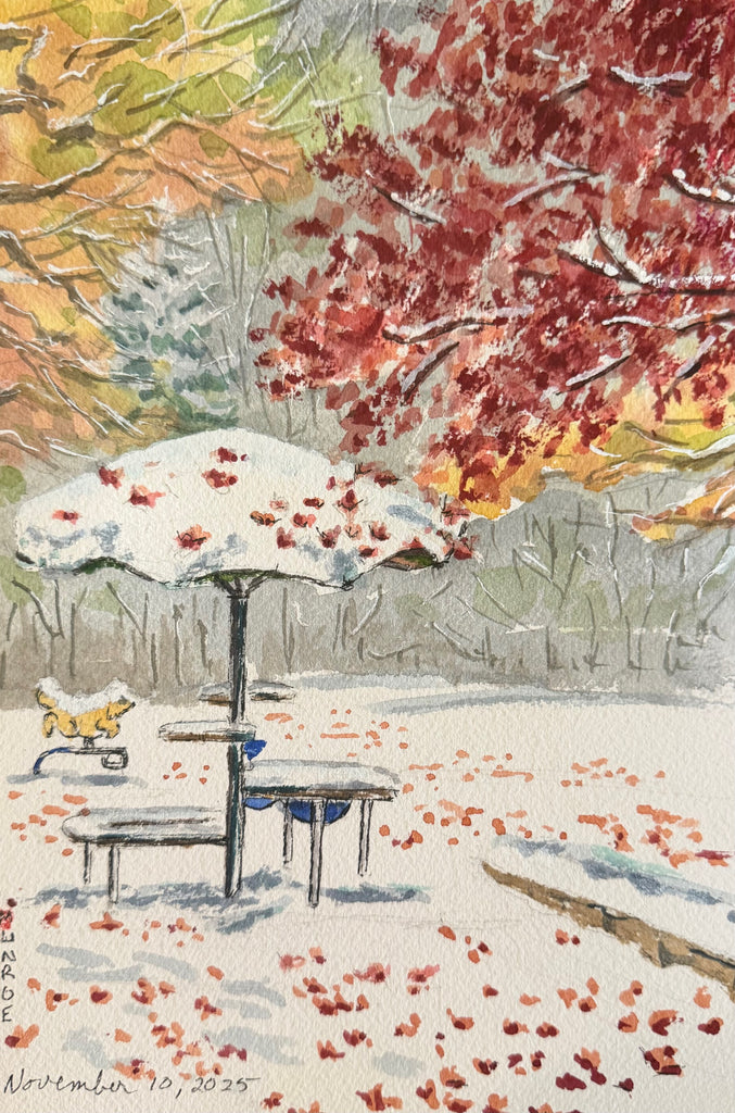 Heavy Snowfall on Coloured Leaves" 10"x 7" Watercolour on Paper