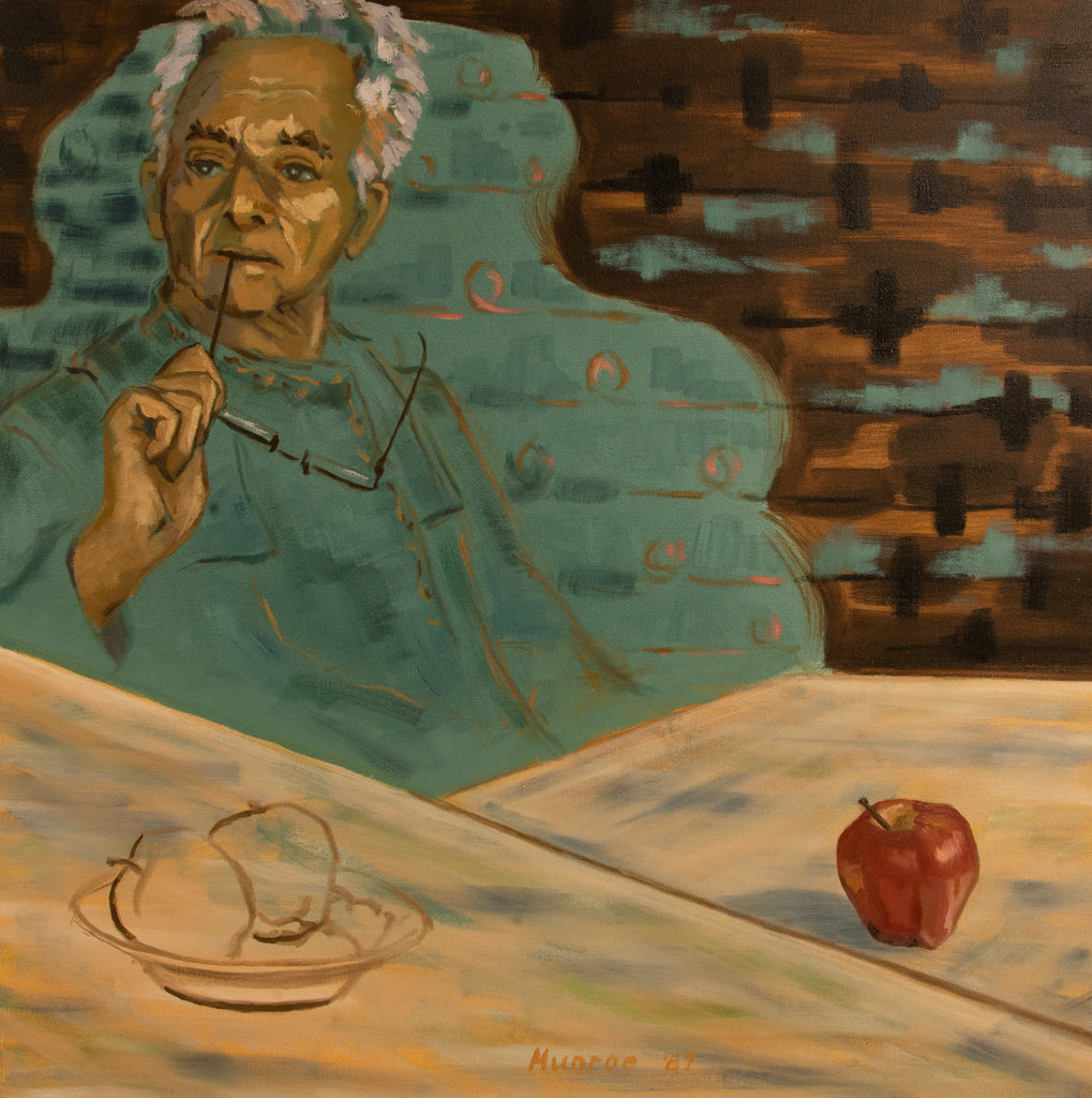 "Geometry of Leonard Bernestien in Thought. Transparent Apples and Apple in Full Colour." 25"x25"   1987