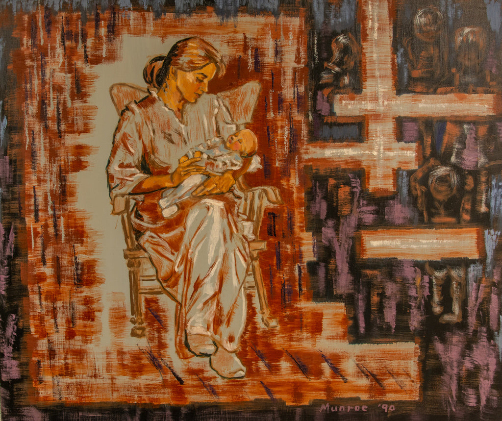 "Mother and Child in a rocking Chair;  Refugee Children in background".    29"x36"  1990