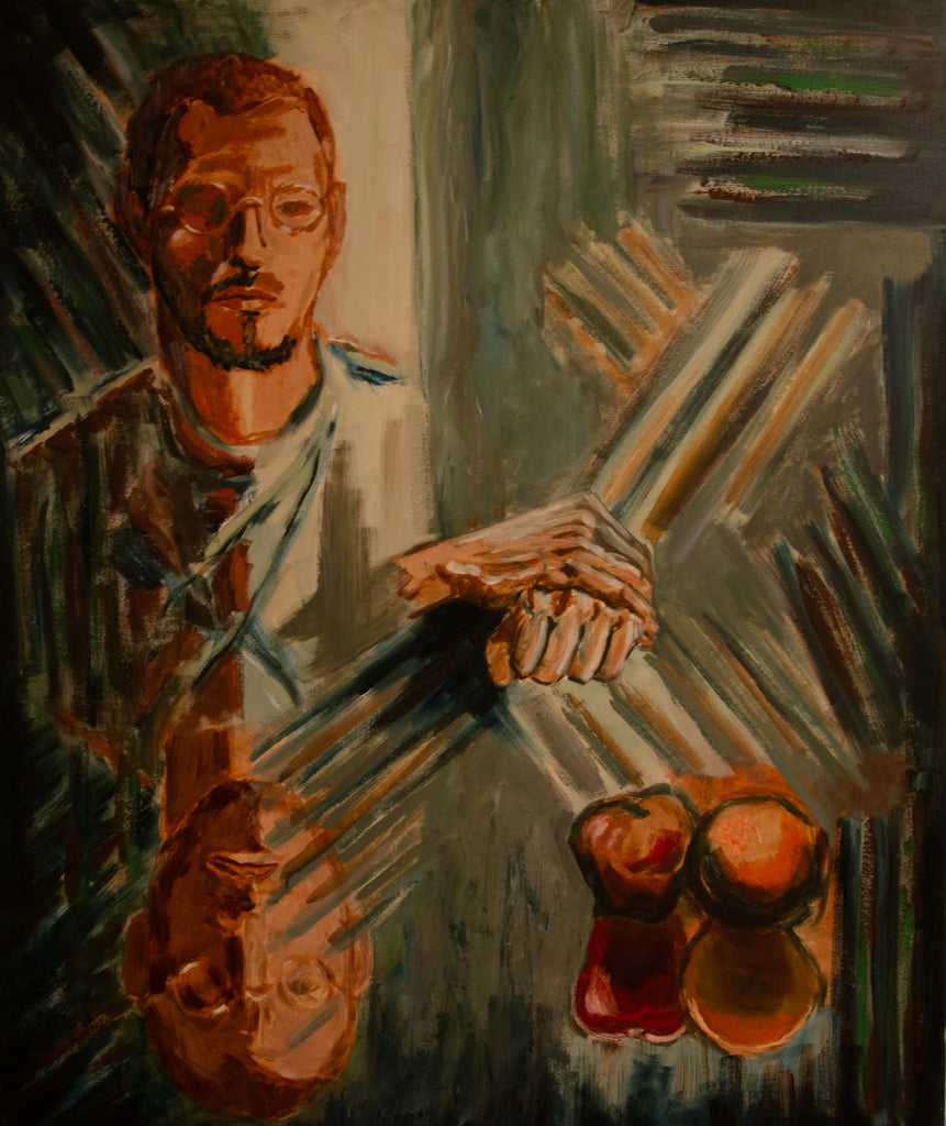 "The Model with Glasses, his Hands, Fruit and his Reflection."    35"x30"  1988
