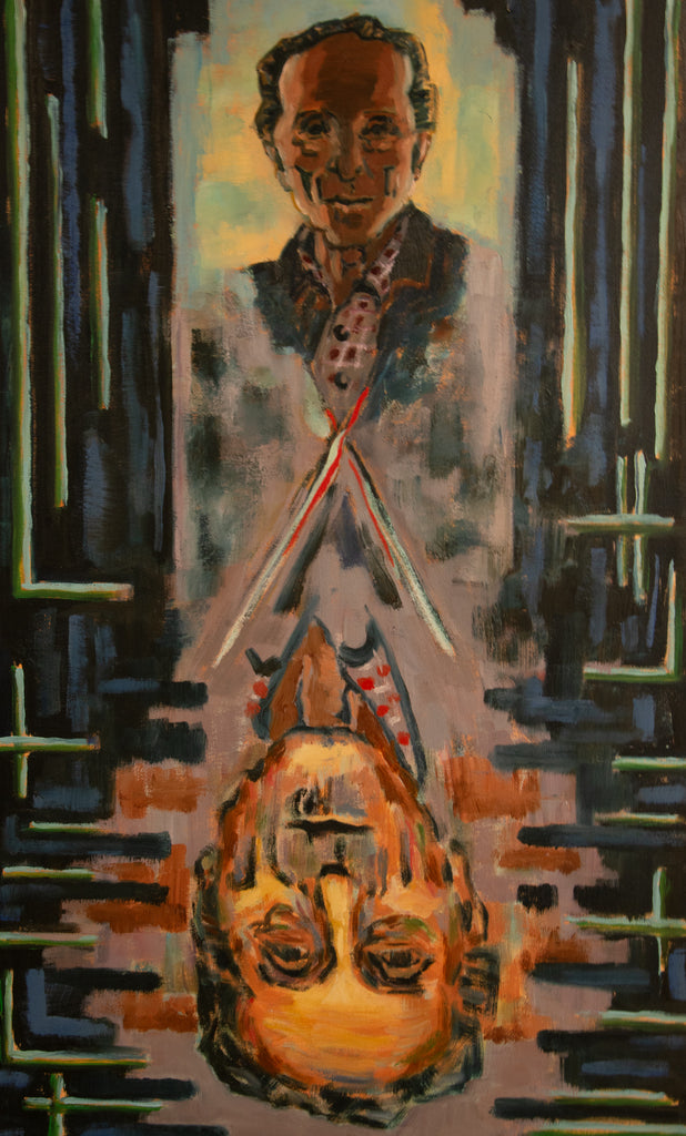 "Painting as Reflecting and Reflection Marcel Duchamp, Portrait."   30"x18"   1988