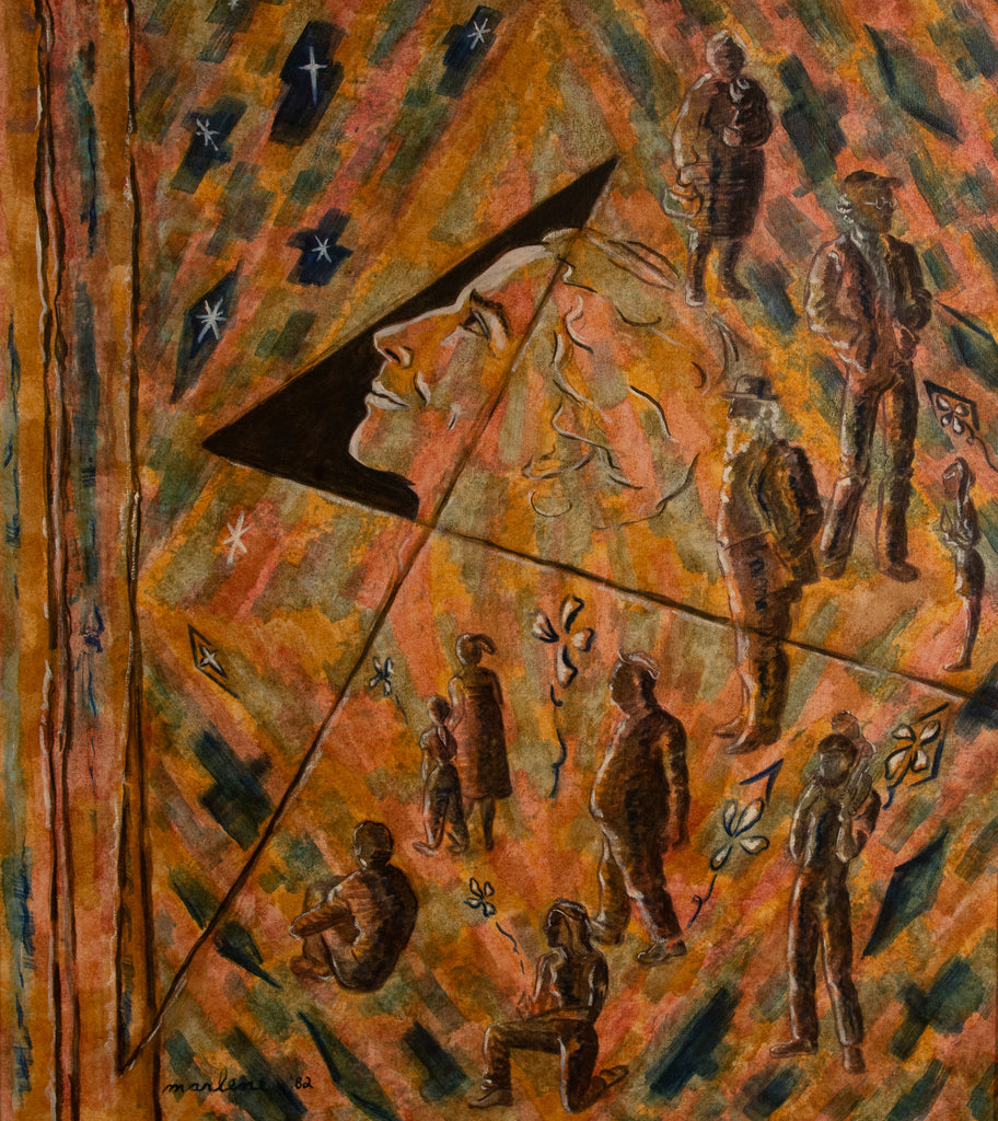 "Profile in and out of Triangle; People, Flowers and Stars."    34"x30"  1982