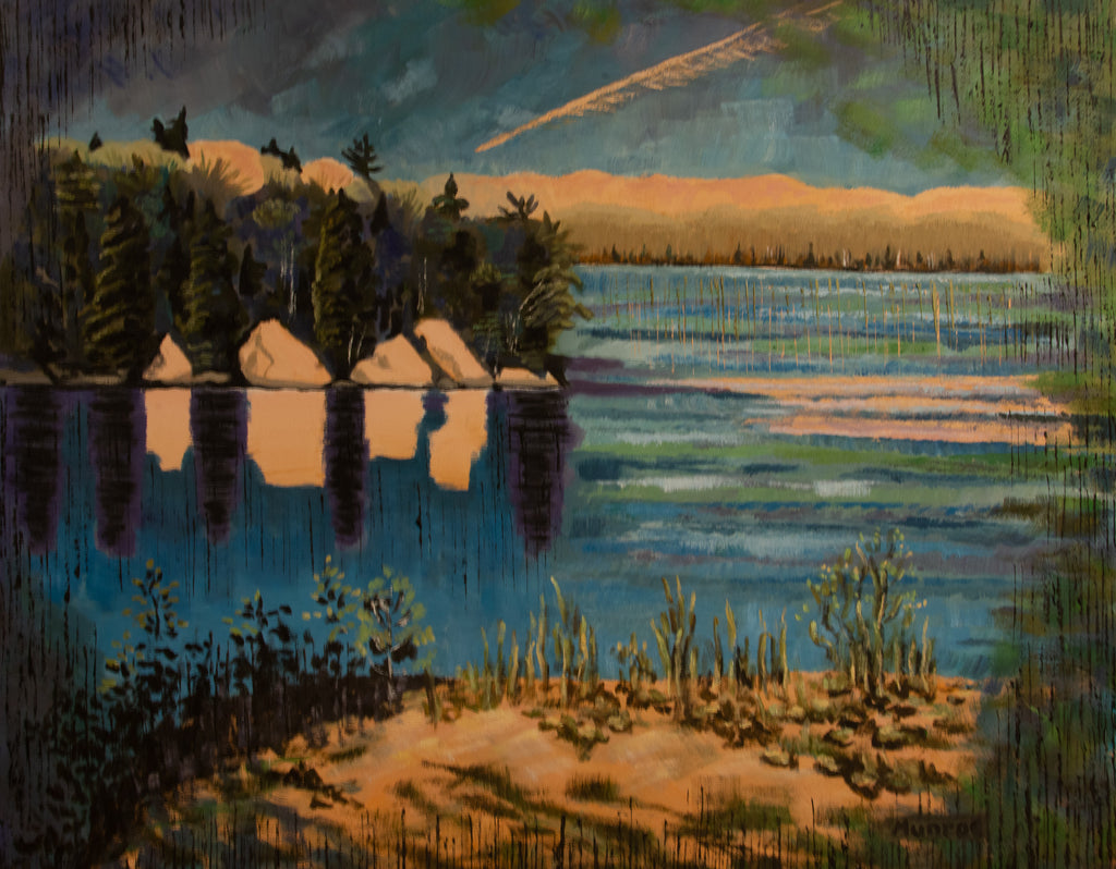 "Vertical Reflections and Vertical Lines at Lake."    32"x40"  1999