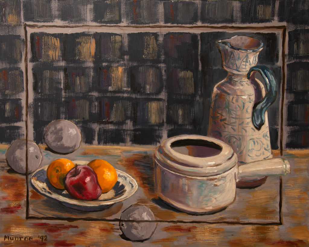 "Pitcher, Fondue Pot and Fruit in Colour; in Camaieu in and out of Frame."    24"x30"  1987